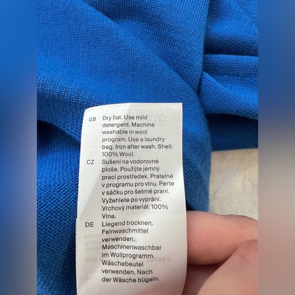 Cos Blue 100% Wool Knit Maxi Sweater Dress Scarf Neck M Quiet Luxury Minimalist - Picture 10 of 10